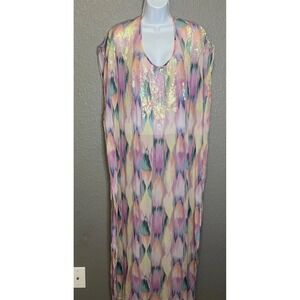 Sequin Cover-Up Pastel Print Sleeveless SM Tie Back Beach Resort Wear Ikat NWT